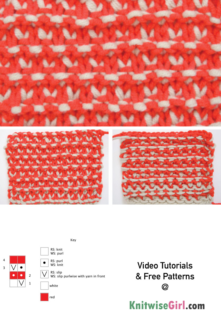 textured two color slip stitch